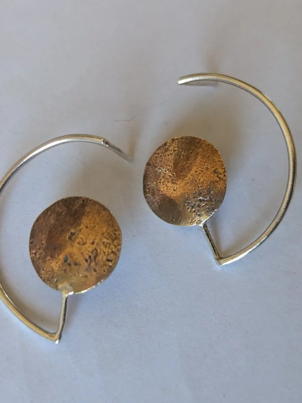 Artisan Hand Made Sterling Silver and Brass Abstract Post Earrings